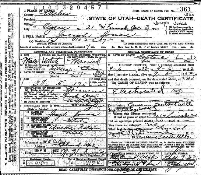Joseph Jonas Death Cert