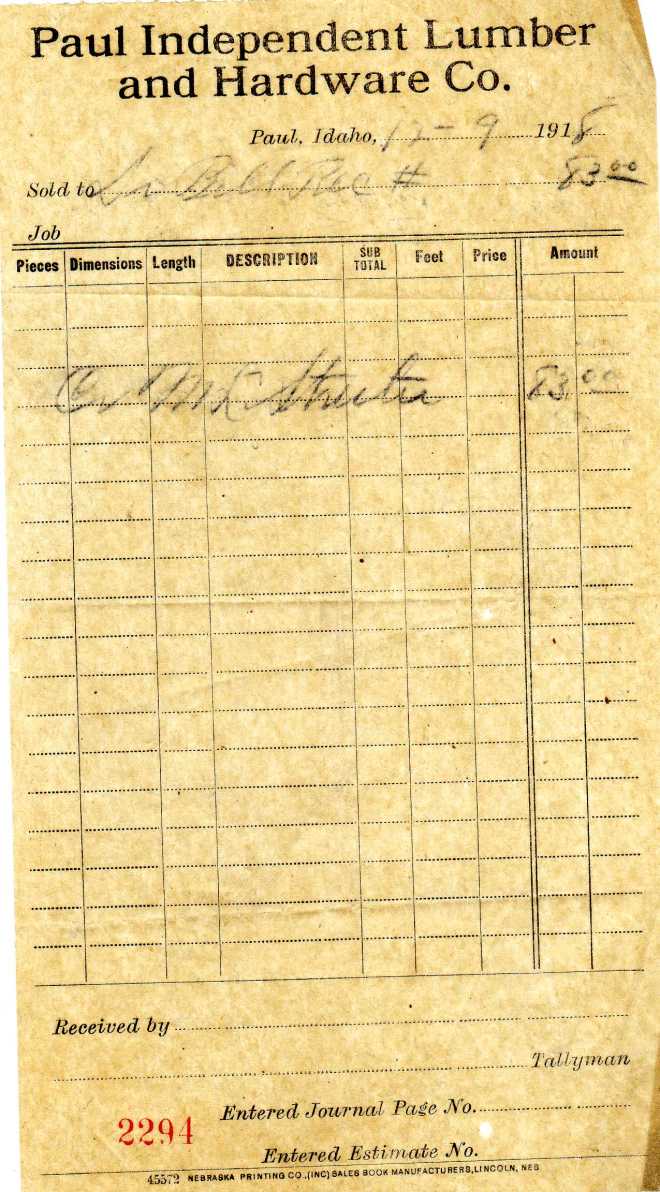 Streeter Lumber Invoice