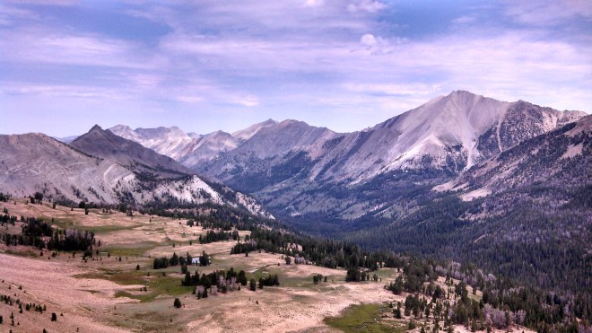Saddle near Blackman Peak looking toward the White Clouds down the Warm Creek watershed