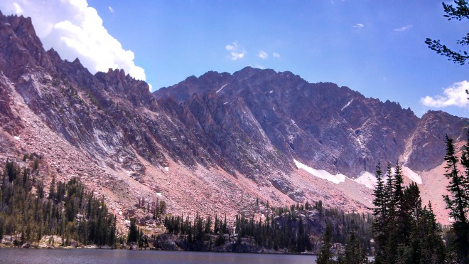 Looking across Quiet Lake at Serrated Ridge and Castle Peak.