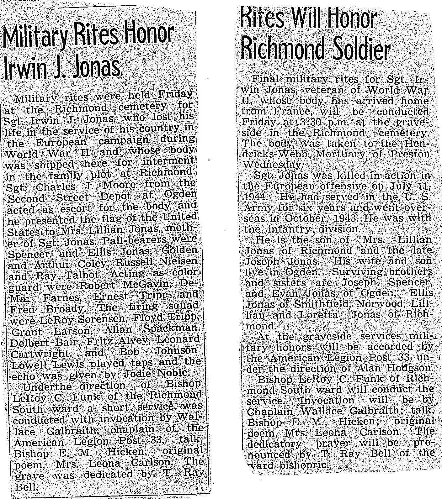 Irwin Jonas Obituary