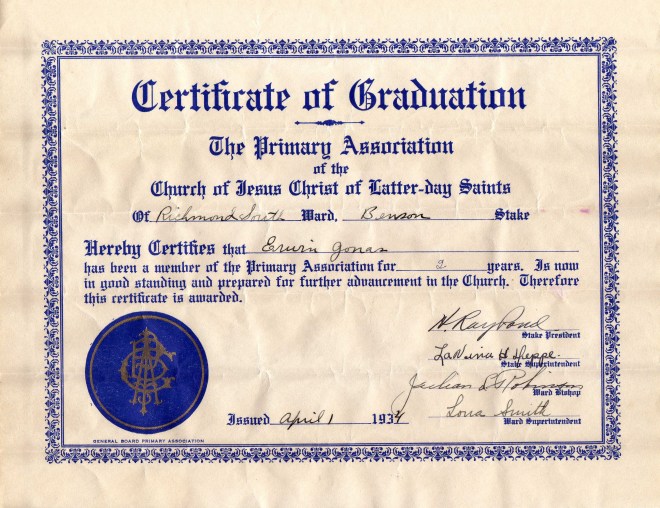 Irwin Primary Graduation Certificate