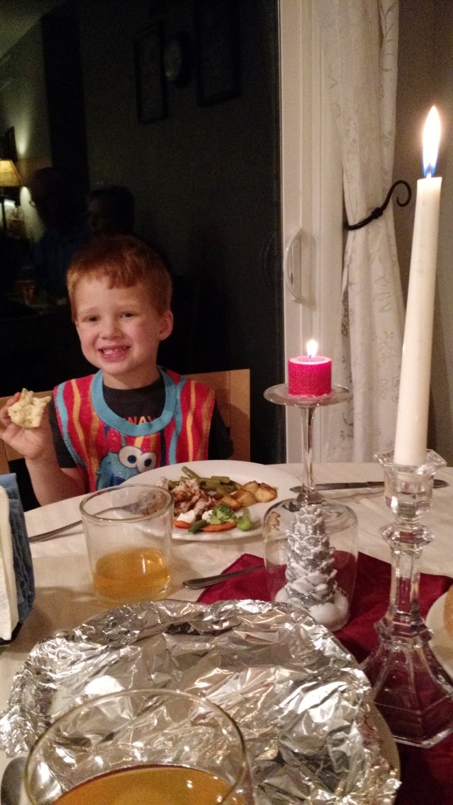 Hiram enjoying Christmas Eve dinner