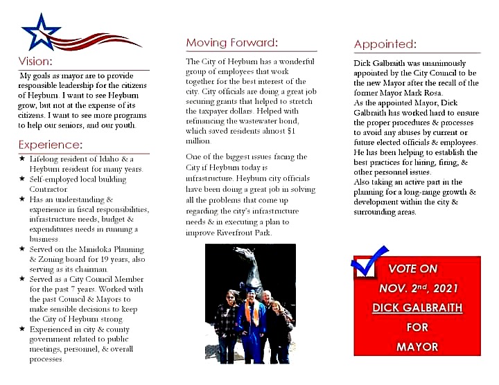 Dick Galbraith campaign flyer, back, November 2021