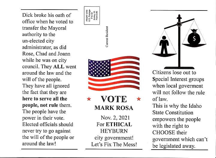 Mark Rosa campaign flyer, front, November 2021